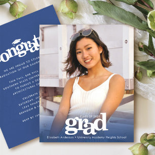 Navy budget graduation photo bold type invitation