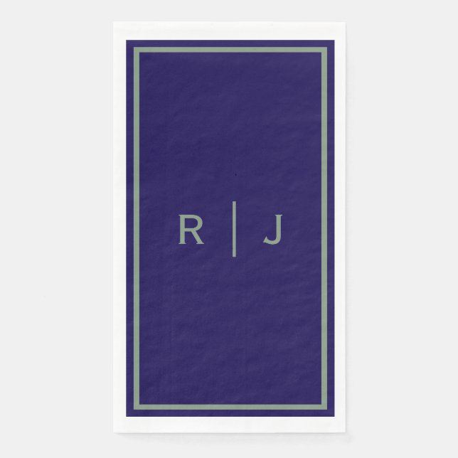Navy Bue Sage Green Monogram Name Cool Wedding Napkin (Front)