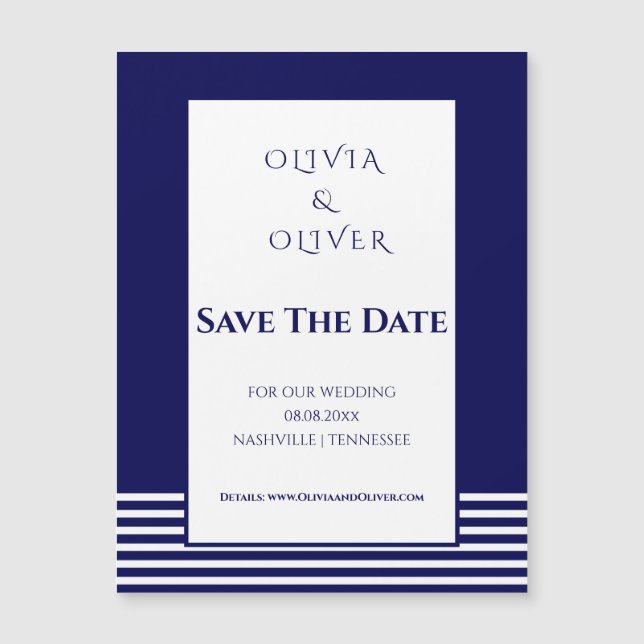 Navy Bue & White Striped - Save the Date (Front)