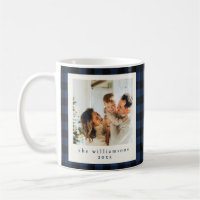 Navy Buffalo Plaid Family Photo Christmas Name