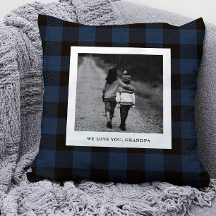 Navy Buffalo Plaid   Photo for Grandpa Cushion