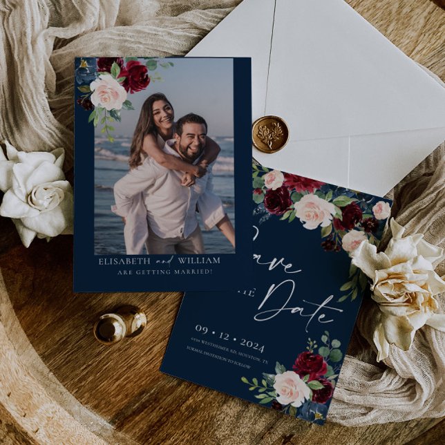 Navy Burgundy and Blush Save the Date Invitation (Creator Uploaded)