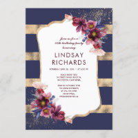 Navy Burgundy and Gold Floral Birthday Party
