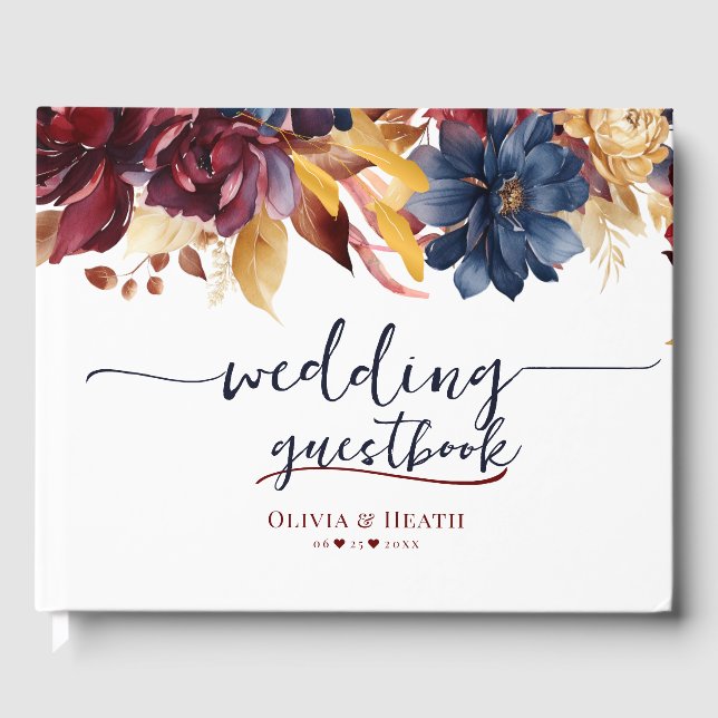 Navy Burgundy Autumn Wedding Guest Book (Front)