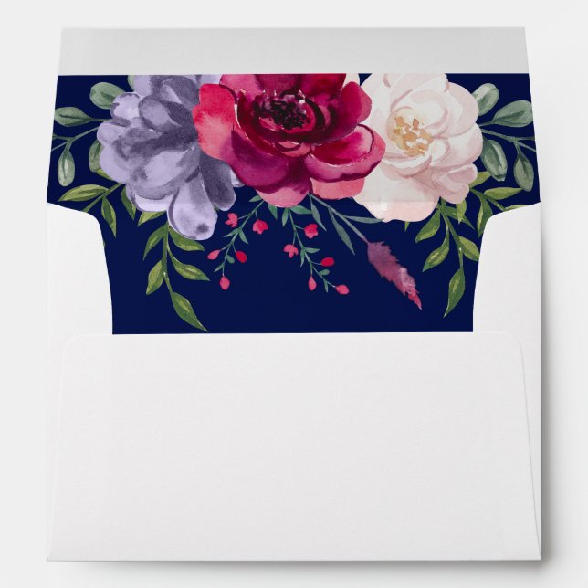 Navy Burgundy & Blush Floral Botanical 5x7 cards Envelope (Back (Bottom))