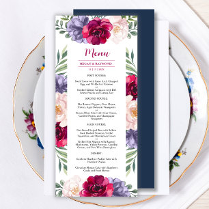 Navy Burgundy Blush Floral Botanical Wedding Menu