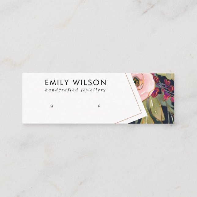 NAVY BURGUNDY BLUSH FLORAL STUD EARRING DISPLAY MINI BUSINESS CARD (Front)