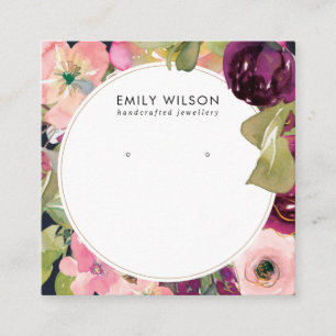 NAVY BURGUNDY BLUSH FLORAL STUD EARRING DISPLAY SQUARE BUSINESS CARD