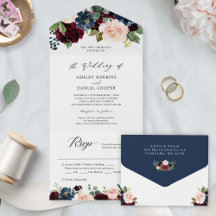 Navy Burgundy Blush Floral Wedding Details RSVP