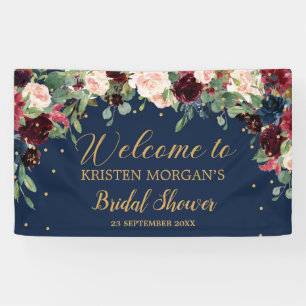 Navy burgundy blush pink boho floral Bridal Shower Banner