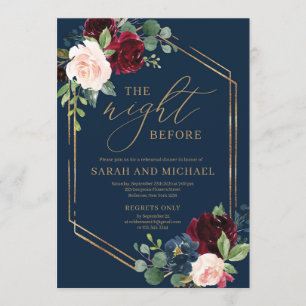 Navy burgundy blush pink floral wedding rehearsal invitation