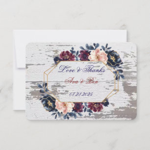Navy Burgundy Blush Pink Peony Wedding Thank You Card
