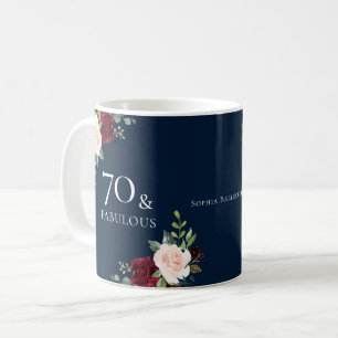 Navy Burgundy Blush Woman 70th Birthday Party Gift Coffee Mug