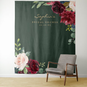 Navy Burgundy Bridal Shower Decor Backdrop Tapestry