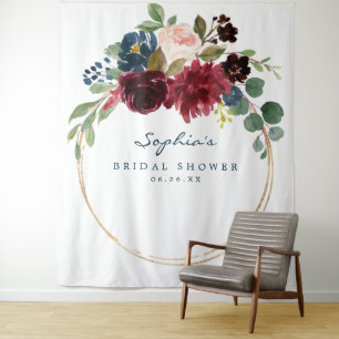 Navy Burgundy Bridal Shower Decor Backdrop Tapestry