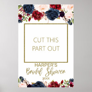 Navy Burgundy Bridal Shower Photo Booth Frame Poster