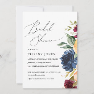 Navy Burgundy Floral Bridal Shower Invitation