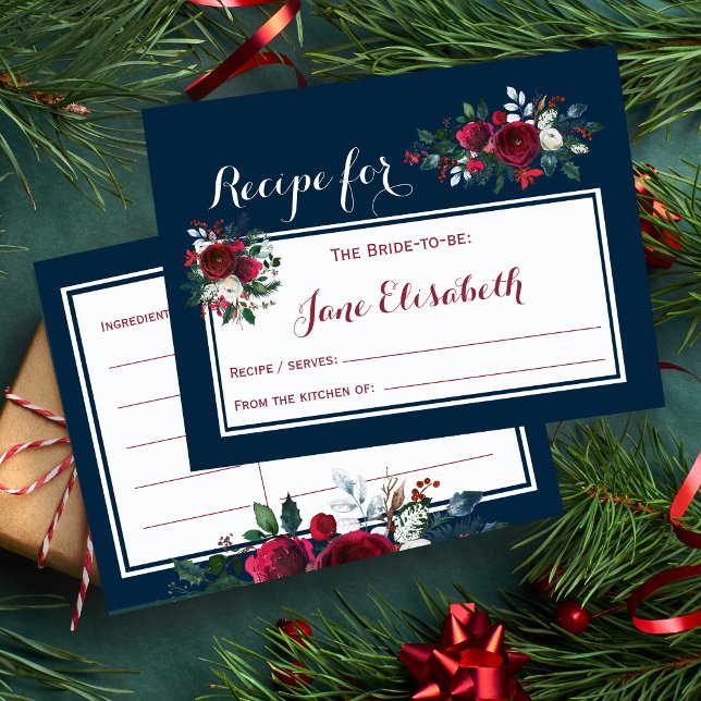 Navy burgundy floral bride to be recipe card (Creator Uploaded)