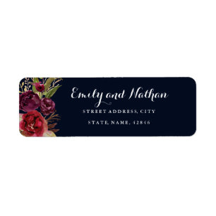 Navy Burgundy Floral Fall Return Address Label