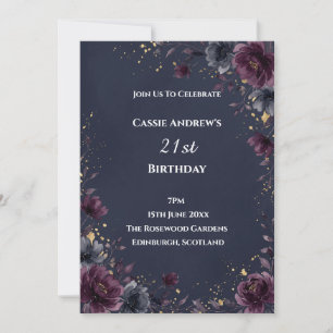 Navy Burgundy Floral Milestone Birthday Invitation