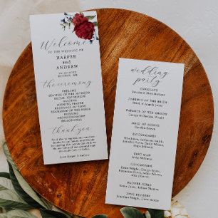 Navy Burgundy Floral Wedding Ceremony Program Programme