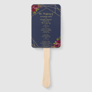 Navy Burgundy Floral Wedding Program Fan