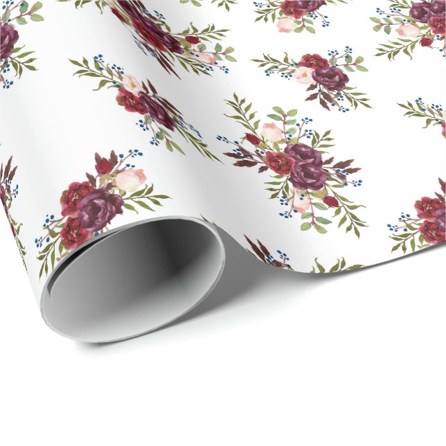 Navy + Burgundy Floral Wrapping Paper (Roll Corner)