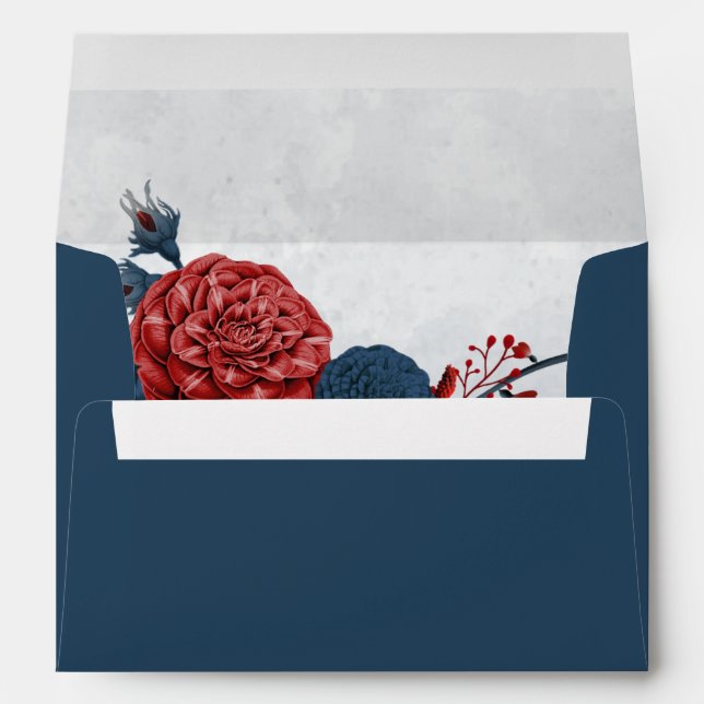 navy & burgundy flowers wedding envelope (Back (Bottom))