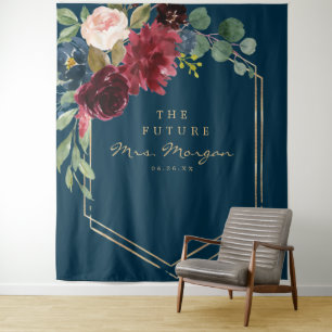 Navy Burgundy Future Mrs Bridal Shower Backdrop Tapestry