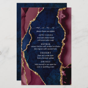 Navy, Burgundy & Gold Agate Wedding Menu