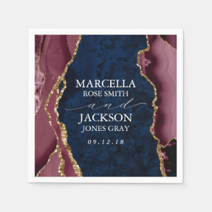 Navy, Burgundy & Gold Agate Wedding Napkin