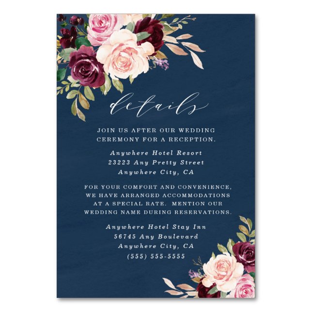 Navy Burgundy Gold Blush Wedding Enclosure Cards (Front)