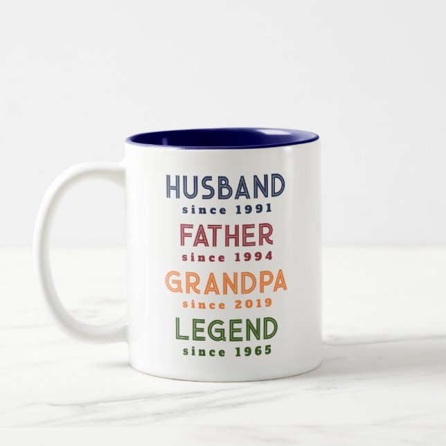 Navy Burgundy Husband Father Grandpa Legend Two-Tone Coffee Mug (Left)