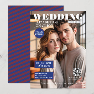 Navy & Burgundy Magazine Wedding Photo Invitation
