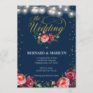 Navy Burgundy Marsala Floral Autumn Wedding Card