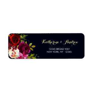 Navy Burgundy Marsala Watercolor Floral Address
