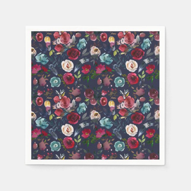 Navy Burgundy Merlot Wedding Reception Dinner Napkin (Front)