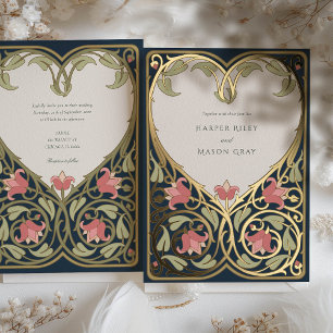 Navy Burgundy Nouveau Love Heart Wedding