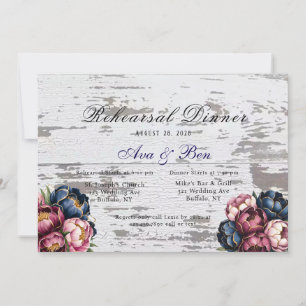 Navy Burgundy Pink Peony Rehearsal Dinner Invitation