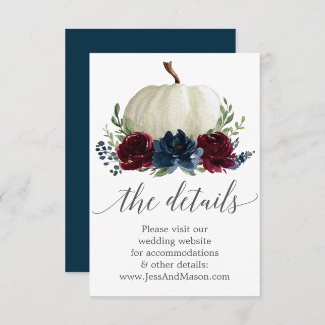 Navy Burgundy Pumpkin Wedding Website Insert Card (Front/Back)