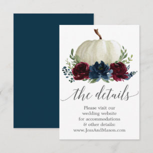 Navy Burgundy Pumpkin Wedding Website Insert Card