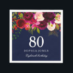 Navy & Burgundy Red Floral 80th Birthday Party Napkin<br><div class="desc">Navy & Burgundy Red Floral 80th Birthday Party

See our store for matching invitation,  Envelope and napkins
Also matching coffee mugs</div>