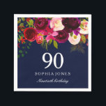 Navy & Burgundy Red Floral 90th Birthday Party Napkin<br><div class="desc">Navy & Burgundy Red Floral 90th Birthday Party

See our store for matching invitation,  Envelope and napkins
Also matching coffee mugs</div>