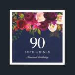 Navy & Burgundy Red Floral 90th Birthday Party Napkin<br><div class="desc">Navy & Burgundy Red Floral 90th Birthday Party

See our store for matching invitation,  Envelope and napkins
Also matching coffee mugs</div>
