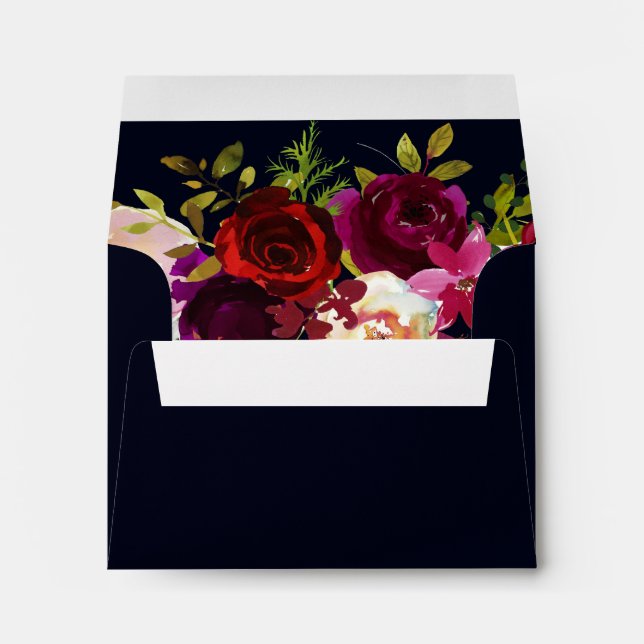 Navy Burgundy Rustic Boho Floral with Address RSVP Envelopes (Back (Bottom))