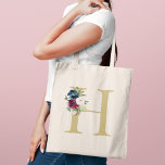 Navy Burgundy Watercolor Floral Monogram Initial Tote Bag<br><div class="desc">Elegant custom tote bag features a beautiful watercolor floral bouquet design in navy blue,  burgundy,  merlot,  and blush pink with greenery. Personalise the gold coloured text with a first or last name initial. Makes a unique gift for your bridesmaids and other members of your bridal party.</div>