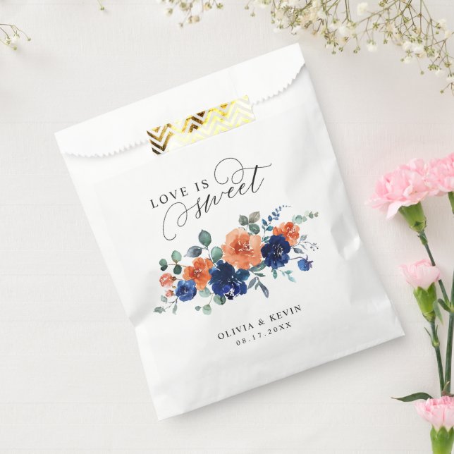 Navy Burnt Orange Floral Rust Flowers Fall Wedding Favour Bags (Sealed)