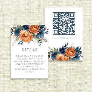 Navy Burnt Orange Florals Wedding Details Enclosure Card