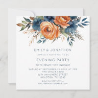 Navy Burnt Orange Florals Wedding Evening Party