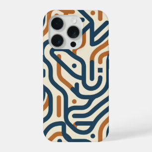 Navy Burnt Orange Geometric Maze Pattern iPhone 15 Pro Case